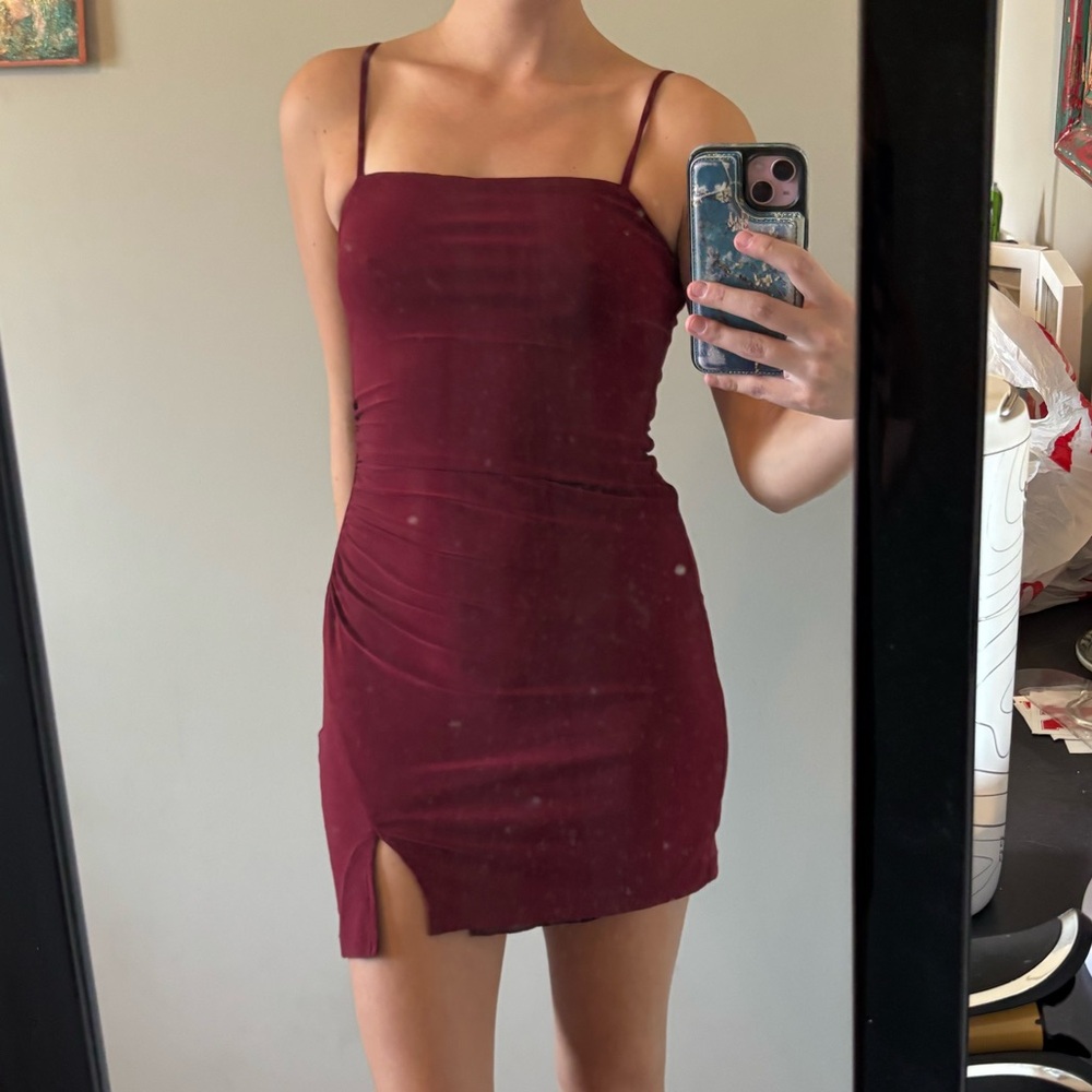 B. Darlin Elegant Burgundy Spaghetti Strap Mini Dress